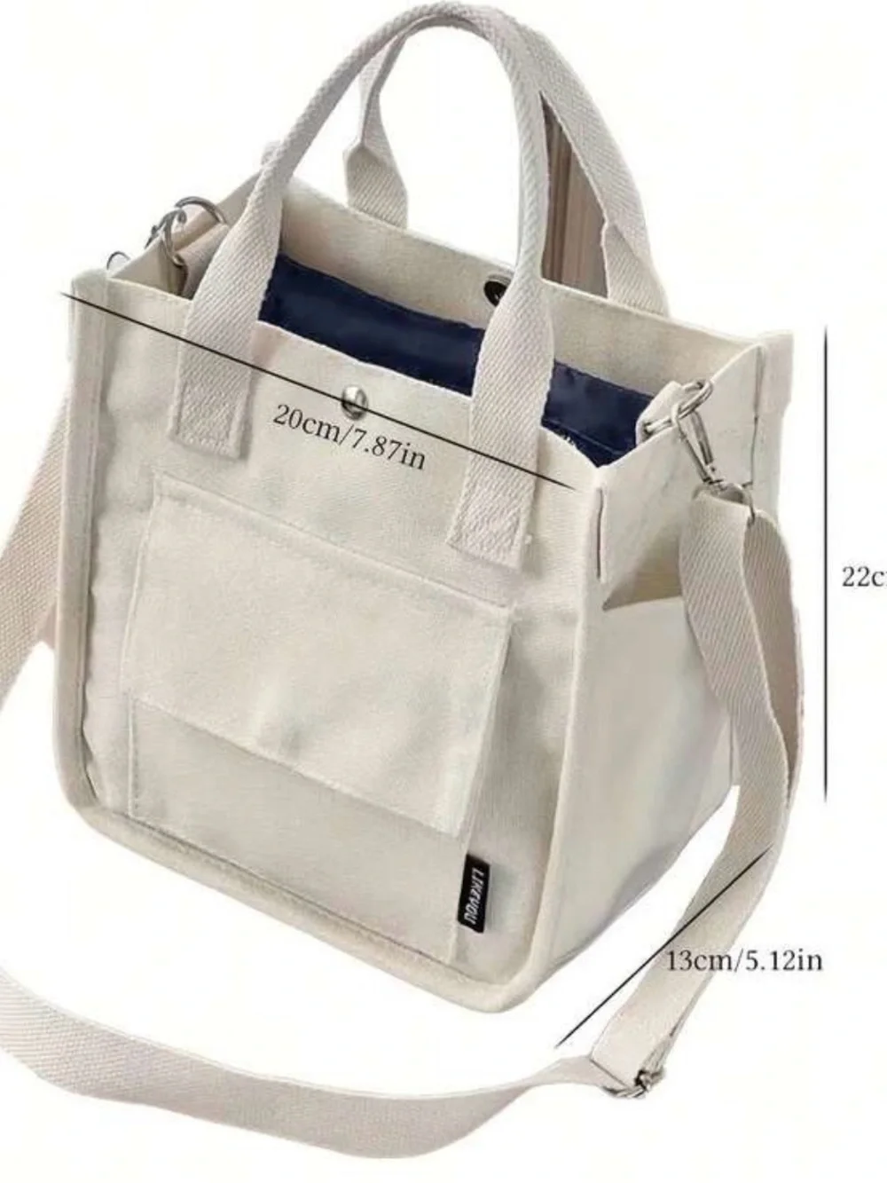Cream Canvas Crossbody Tote Bag | Multi Pocket Casual Shoulder Bag NWT - Picture 3 of 4